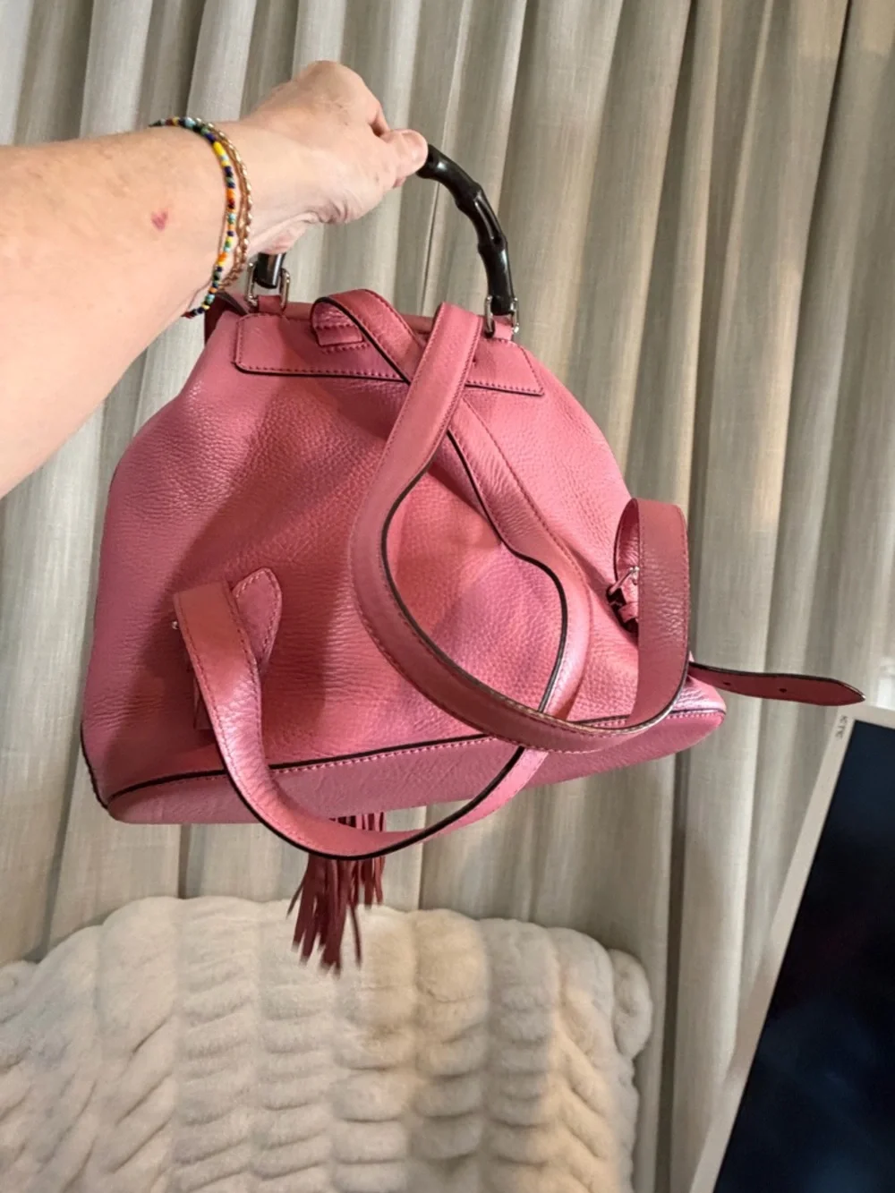 Gucci Bamboo Pink Leather Tassel large Backpack EUC with dustbag - Picture 2 of 2